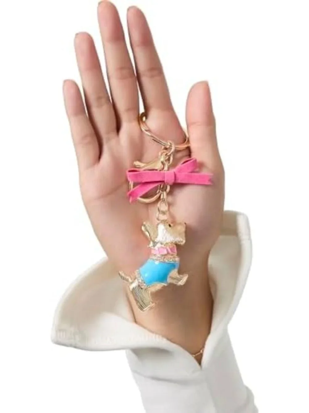 Chic Keychain Charms with Crystals & Faux Pearls, Gold-Tone Logo Accessory